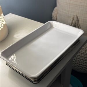 White Rectangular Ceramic Tray with Silver Accents